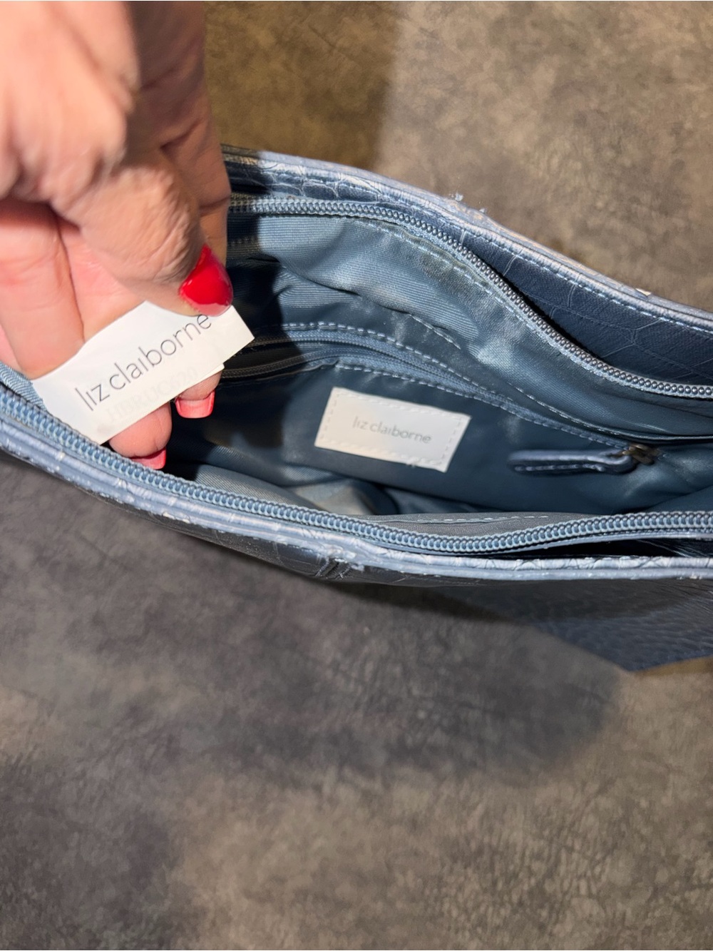 Liz Claiborne Light Blue Croc-Embossed Shoulder Bag - Picture 7 of 11